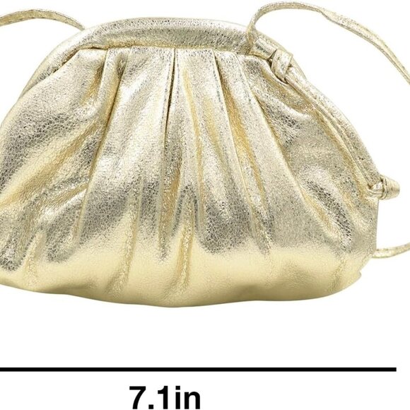 Women Cloud-Shaped Dumpling Bag Metallic Ruched Crossbody Cell Phone - Picture 7 of 7